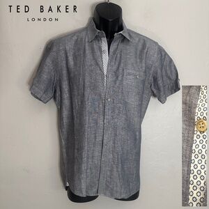 Ted Baker Linen Blend Contrast Short Sleeve Shirt Ted size 3 19.5" armpits